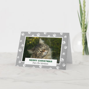 Merry Christmas Cat White Paw Prints Pet Foto Feestdagen Kaart