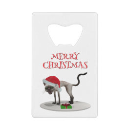 Merry Christmas. Cat with Santa hat Kredietkaart Flessenopener