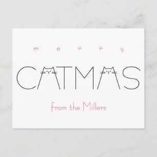 Merry Christmas Catmas Funny Cat Black Typografie Feestdagenkaart