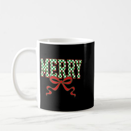 Merry Christmas Checkered Preppy Coquette Bow Xmas Koffiemok (Links)