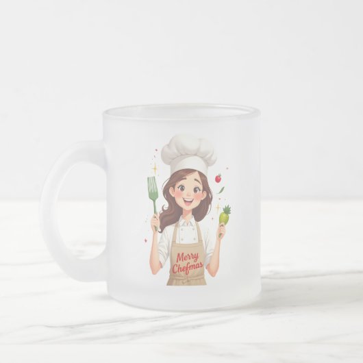 Merry Christmas Chef Girl Frosted Mug (Gauche)