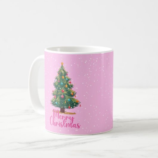 Merry Christmas, Christmas Tree, Pink, Holiday Koffiemok (Voorkant links)