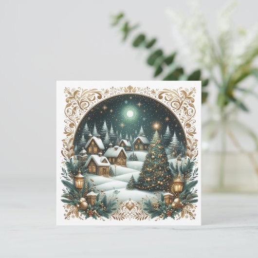 Merry Christmas & Christmas village Personalized Feestdagenkaart (Staand voorkant)