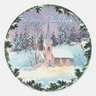 MERRY CHRISTMAS CHURCH & WREATH door SHARON SHARPE Ronde Sticker