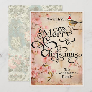Merry Christmas Classic Chique Bloemen Typografie Feestdagenkaart