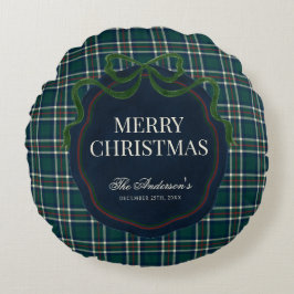 Merry Christmas Classic Preppy Tartan Plaid Rond Kussen
