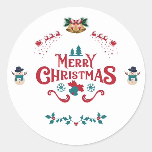 Merry Christmas Classic Reindeer Snowman Sticker (Devant)