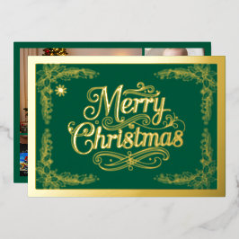 Merry Christmas Classic Script Groen Folie Feestdagenkaart