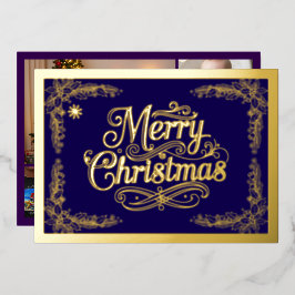Merry Christmas Classic Script Paarse Folie Feestdagenkaart