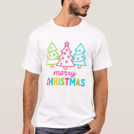 Merry Christmas Colorful Trees Cute Holiday T-shirt