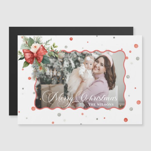 Merry Christmas Coquette Bow, Ribbon Frame 1 Photo (Voorkant / Achterkant)