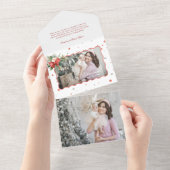 Merry Christmas Coquette Bow, Ribbon Frame 1 Photo All In One Uitnodiging (Afscheurbaar)