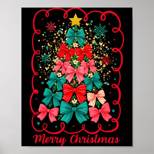 Merry Christmas Coquette Bow Tree Retro Xmas For W Poster (Voorkant)