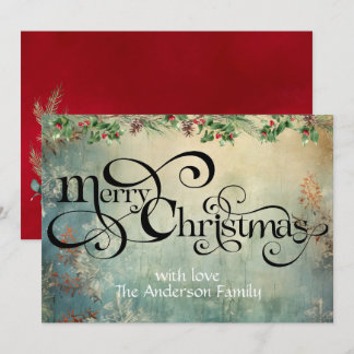 Merry Christmas Curls Swirl typo greens Feestdagenkaart