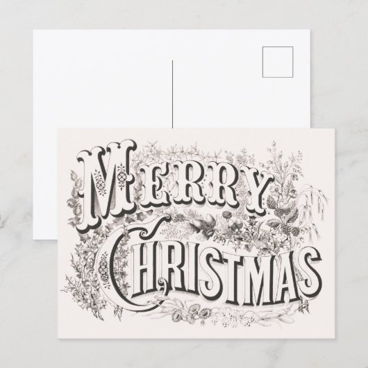 Merry Christmas, Currier & Ives (reprod) Briefkaart (Voorkant / Achterkant)