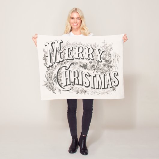 Merry Christmas, Currier & Ives (reprod) Fleece Deken (In situ)