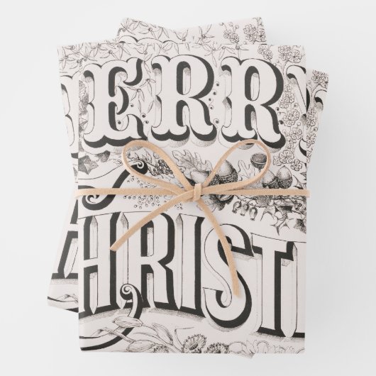 Merry Christmas,  Currier & Ives (reprod) Inpakpapier Vel (In situ)