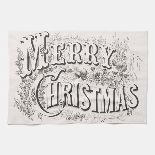 Merry Christmas,  Currier & Ives (reprod) Theedoek (Horizontaal)