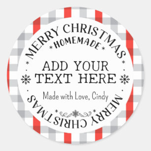 Merry Christmas Custom Buffalo Plaid Zelfgemaakt Ronde Sticker