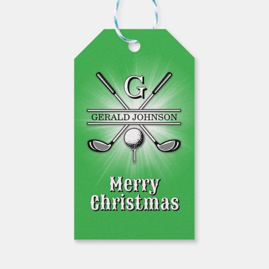 Merry Christmas Custom Golf Monogram Ontwerp Cadeaulabel (Achterkant)