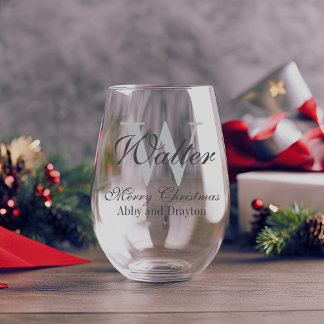 Merry Christmas Custom Monogram Wijnglas Zonder Voet