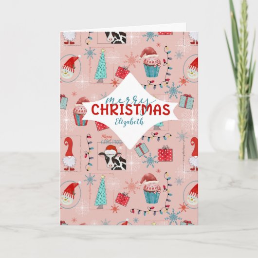 Merry Christmas Custom Naam Fun Pattern Kaart (Voorkant)