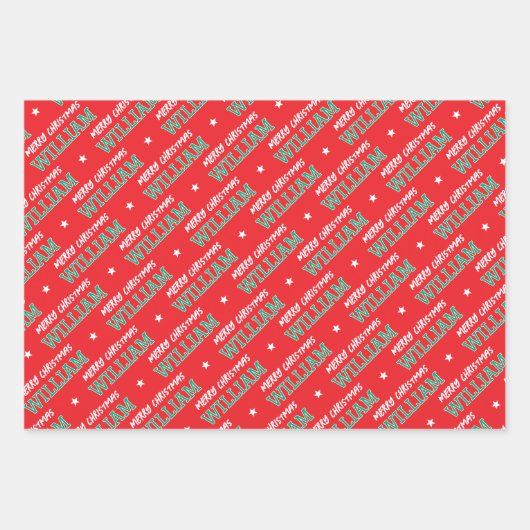 Merry Christmas Custom Name Monogram Rood Groen Inpakpapier Vel (Voorkant)