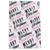Merry Christmas Custom Name Pink Trendy Medium Cadeauzakje (Voorkant)