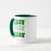 Merry Christmas Custom Name Retro Groovy Groen Mok (Voorkant links)