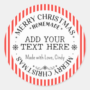 Merry Christmas Custom Rode Strepen Zelfgemaakt Ronde Sticker