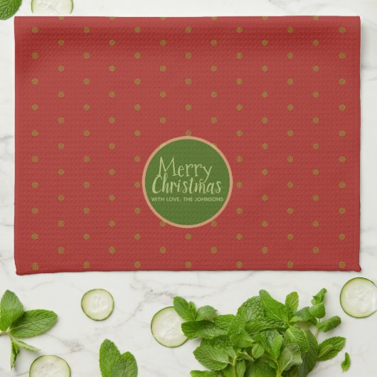 Merry Christmas Custom Text Red Theedoek (Gevouwen)
