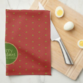 Merry Christmas Custom Text Red Theedoek (Quarter Fold)