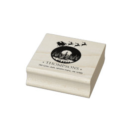 Merry Christmas Cute Custom Santa Sleigh and Trees Rubberstempel