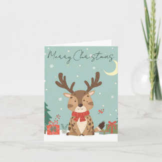 Merry Christmas Cute Reindeer Christmas Card Feestdagen Kaart