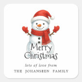 Merry Christmas Cute Snowman Black Typography Vierkante Sticker (Voorkant)