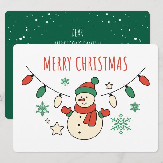 Merry Christmas, Cute Snowman, Christmas Lights (Voorkant / Achterkant)