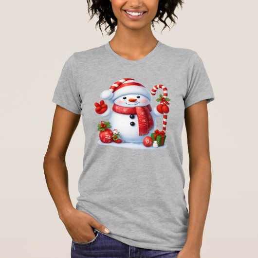 Merry Christmas Cute Snowman Illustration Tee T-shirt (Voorkant)