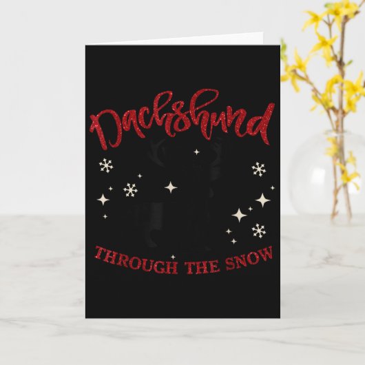Merry Christmas Dachshund Dog Through The Snow Kaart (Gele Bloem)
