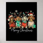 Merry Christmas Dachshund Santa Dog Xmas Lights Ho Poster (Voorkant)