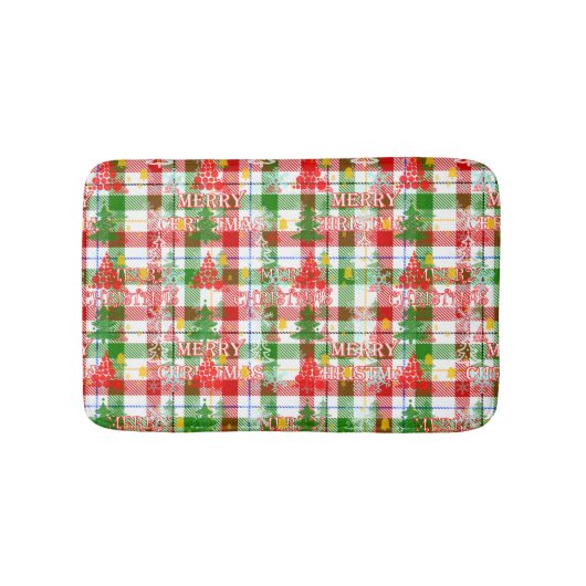 Merry Christmas Decorative Plaid Tartan  Badmat (Voorkant)