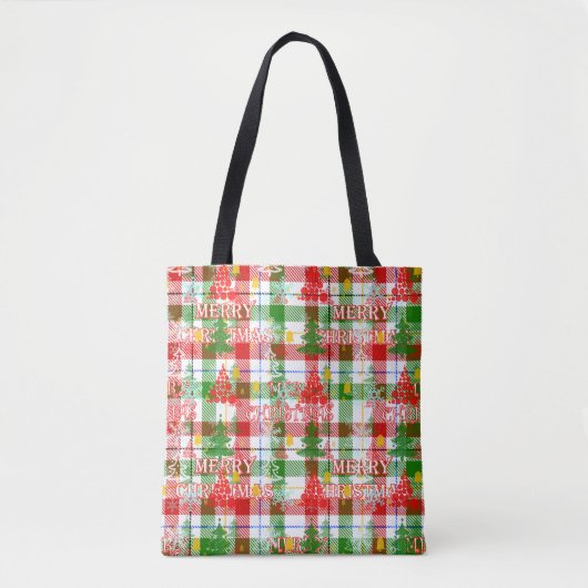 Merry Christmas Decorative Plaid Tartan Draagtas (Voorkant)