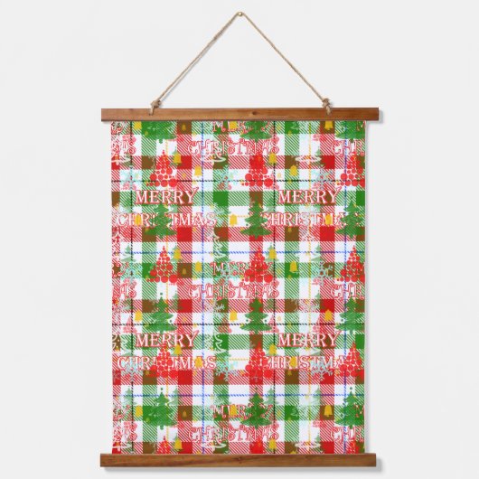 Merry Christmas Decorative Plaid Tartan  Hangend Wandkleed (Voorkant)