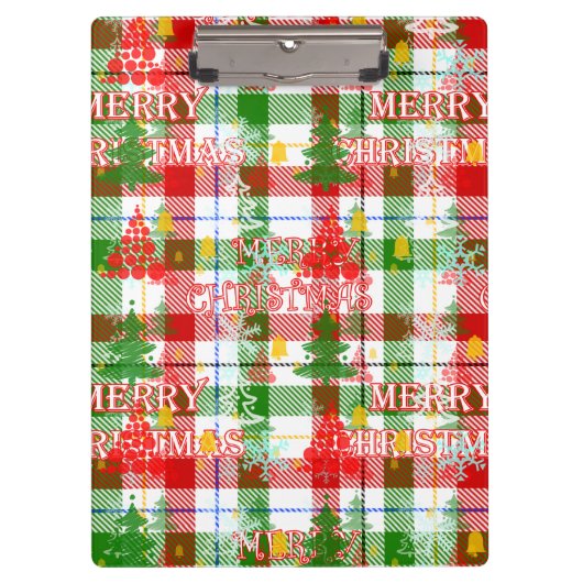 Merry Christmas Decorative Plaid Tartan Klembord (Voorkant)