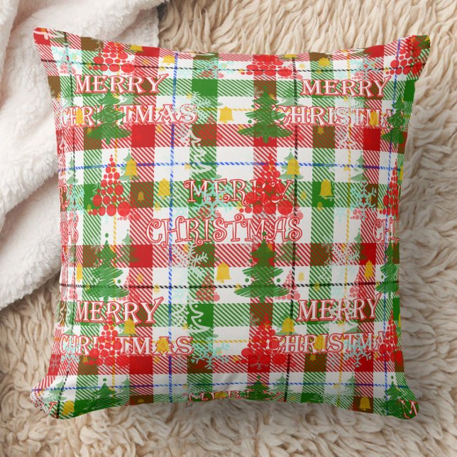 Merry Christmas Decorative Plaid Tartan  Kussen (Creator heeft geüpload)