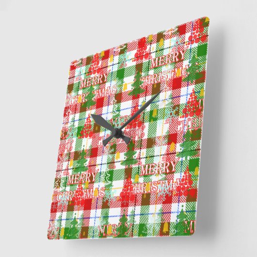 Merry Christmas Decorative Plaid Tartan Vierkante Klok (Hoek)