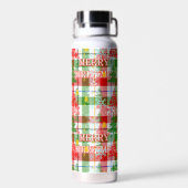 Merry Christmas Decorative Plaid Tartan  Waterfles (Achterkant)