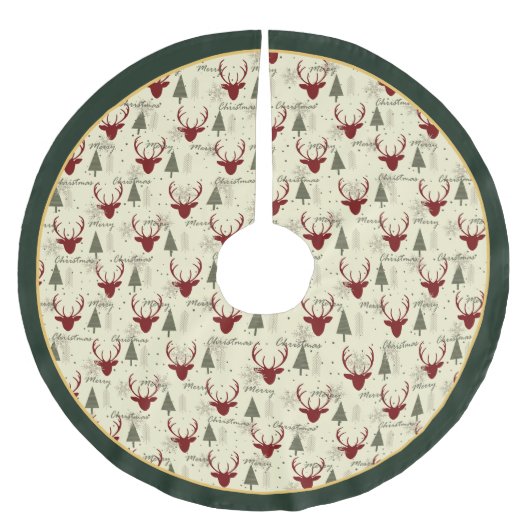 Merry Christmas Deer and Tree Festive Tree Skirt Kerstboom Rok (Voorkant)