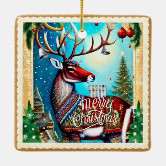 MERRY CHRISTMAS DEER KERAMISCH ORNAMENT (Achterkant)