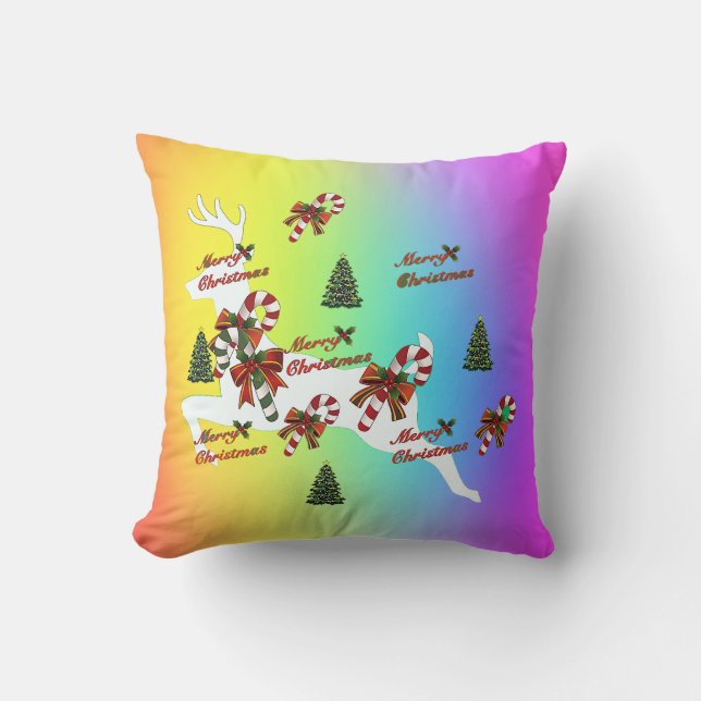 Merry Christmas Deer Rainbow Holiday Throw Pillow Kussen (Voorkant)
