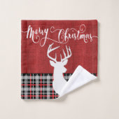Merry Christmas Deer - Red Plaid et Burlap (Gant de toilette)